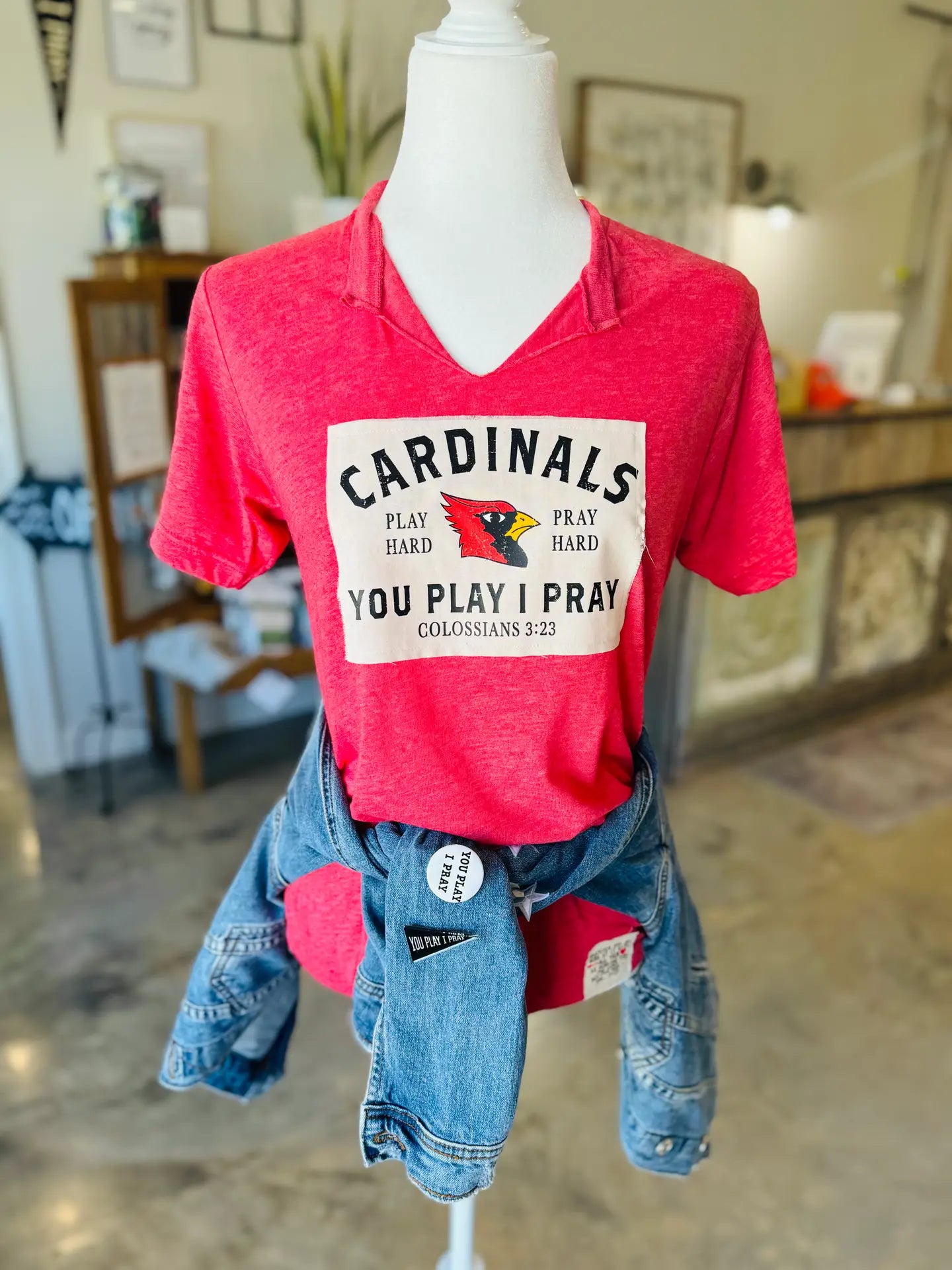 You Play I Pray Gameday Patch V-Neck Tee