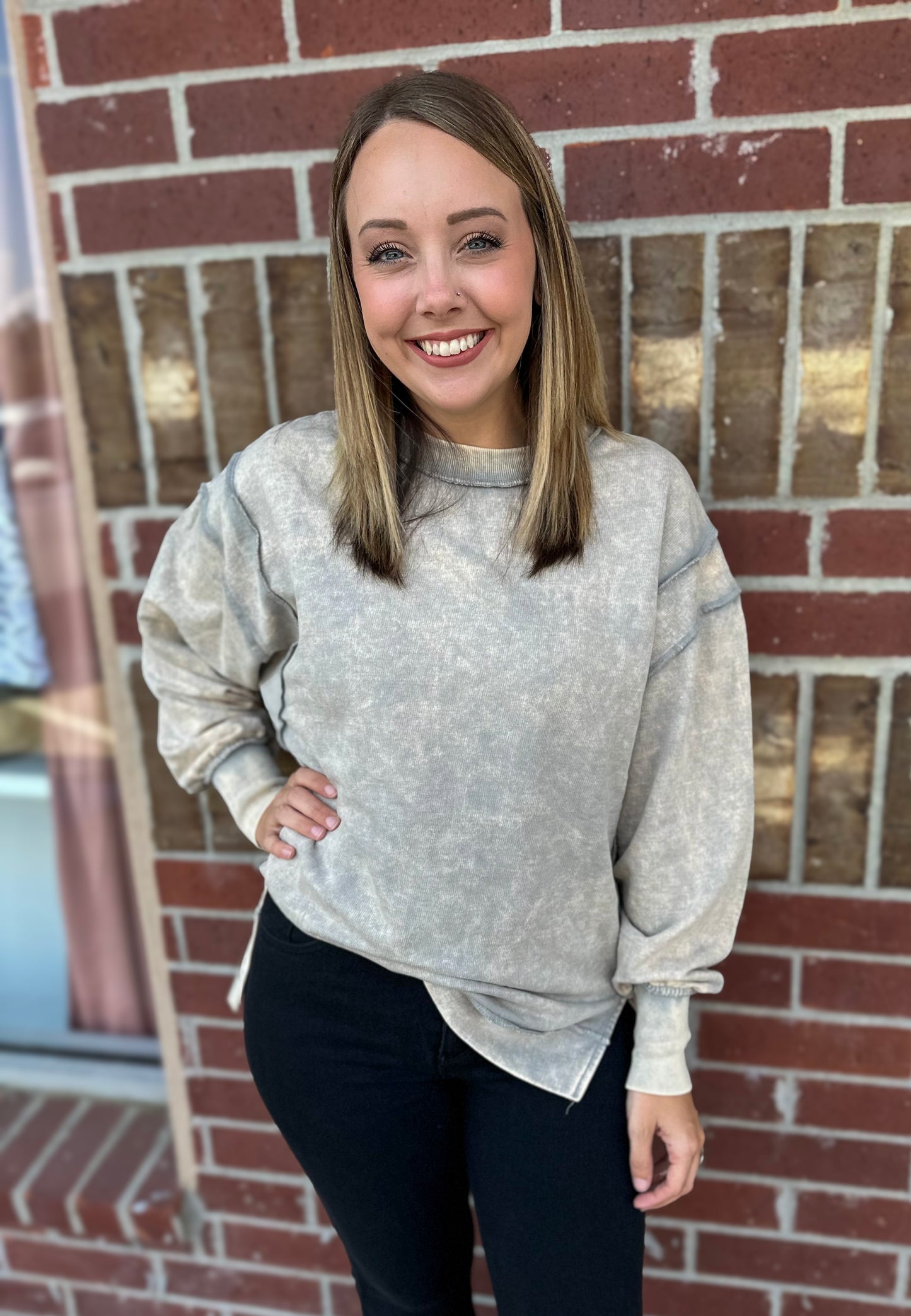 Acid Wash Exposed Seam Sweatshirt