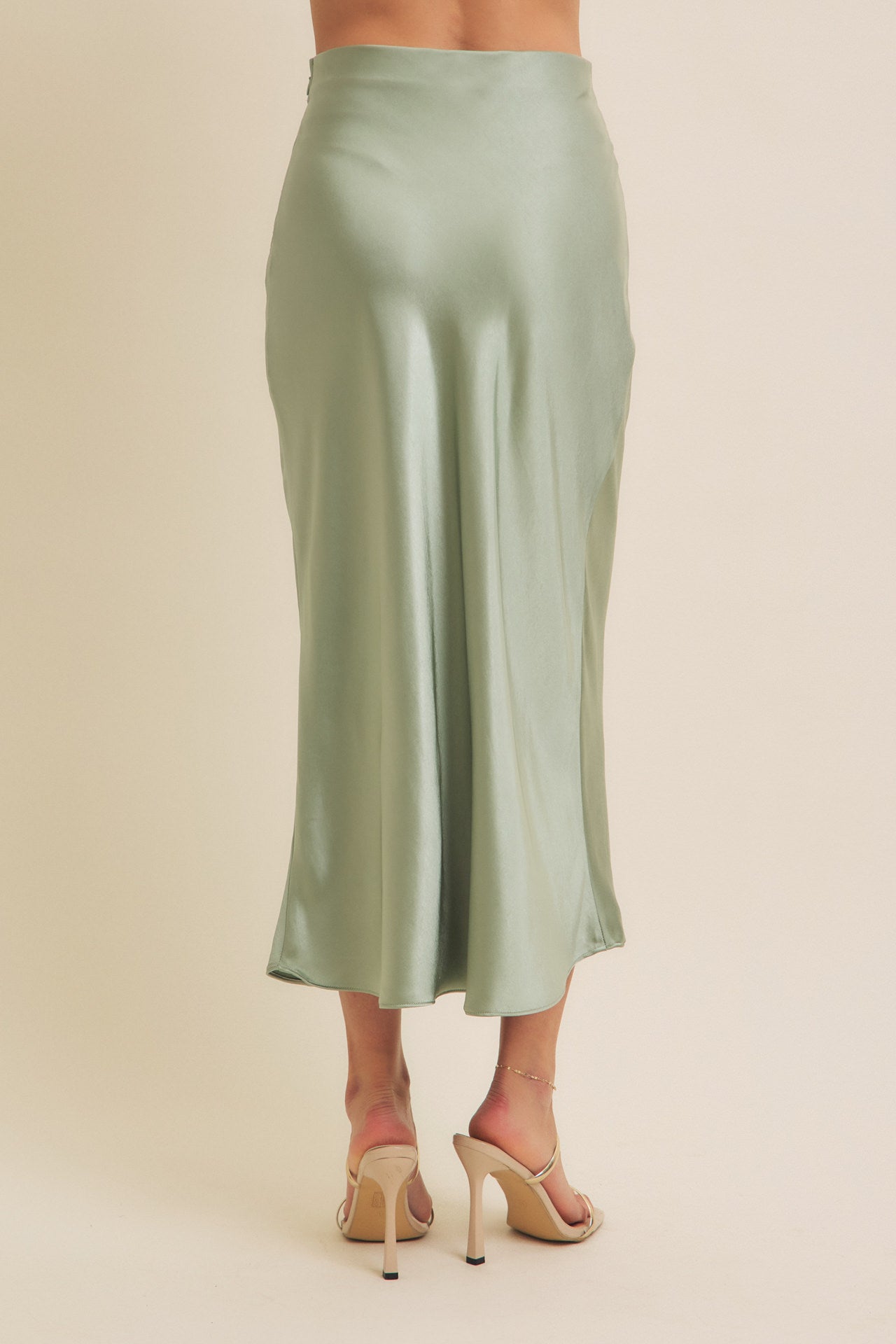 Sage Silky Satin Maxi Skirt