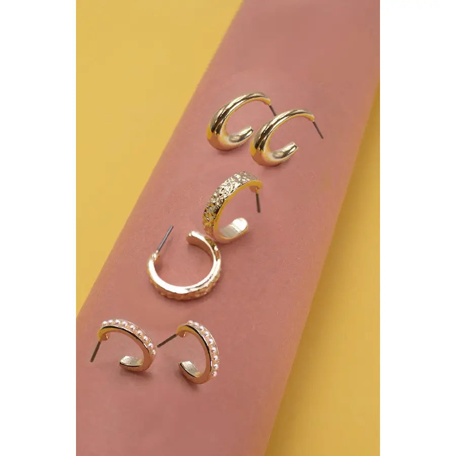 Pearl Mini Hoop Trio Earrings Set
