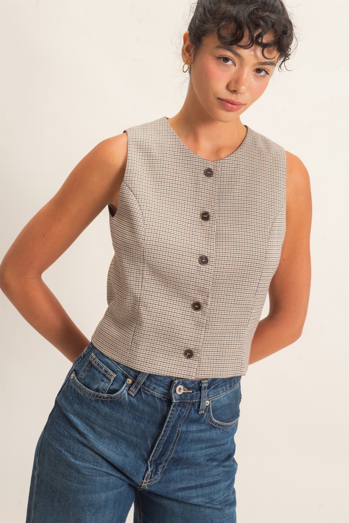Houndstooth Buttoned Vest