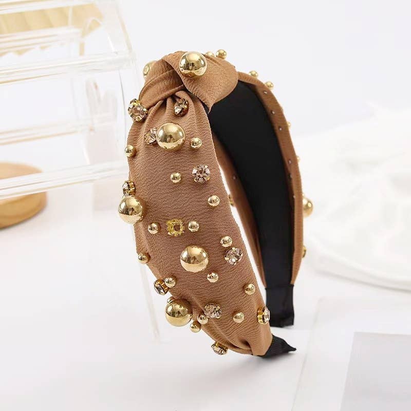 Multi Gold Ball Rhinestone Knot Headband (2 Color Options)