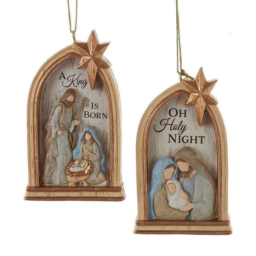 3.75" Window Arch Shape Nativity Ornament 2 Assorted