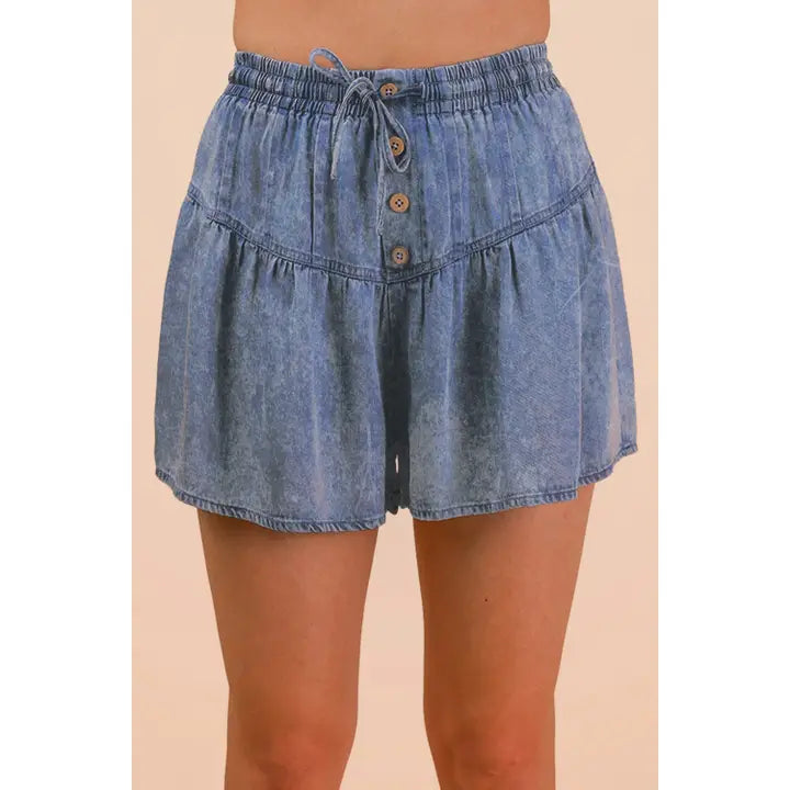 Washed button down flare shorts