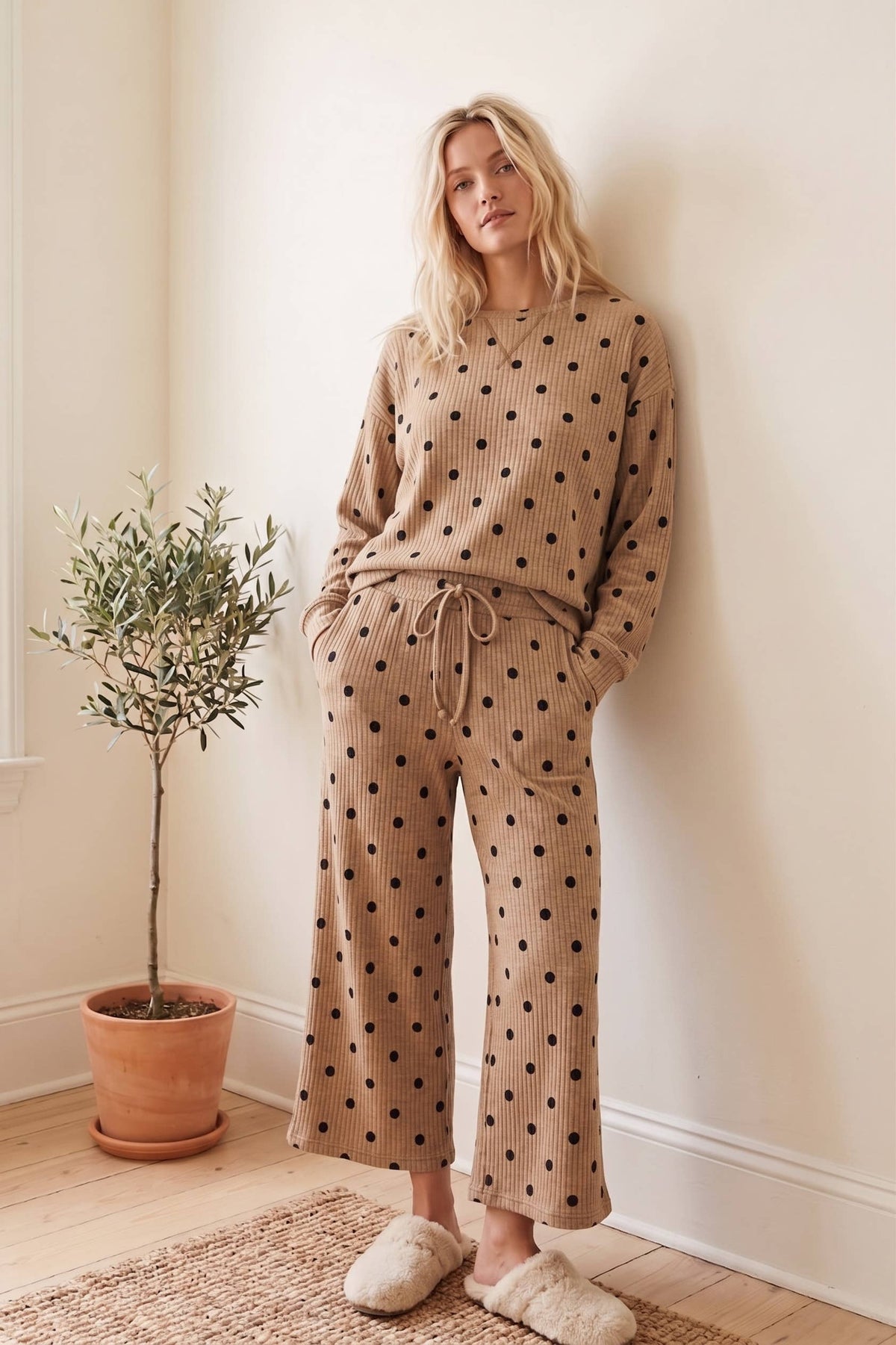 Ribbed Polka Dot Lounge Set