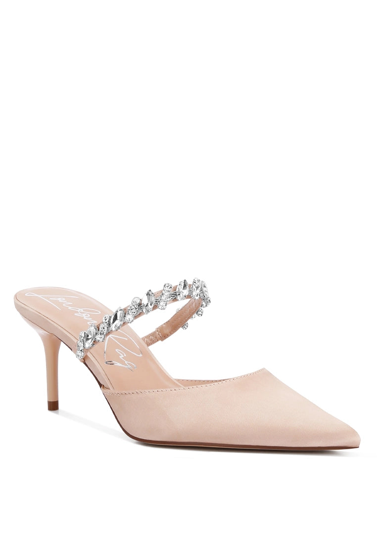 Champange Rhinestone Stiletto Mules
