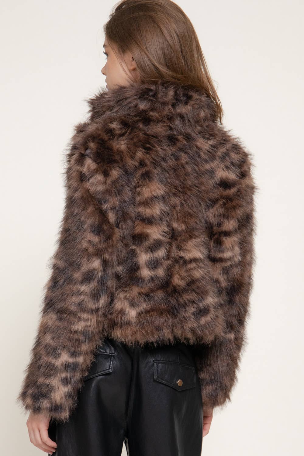 Notched Collar Printed Fur Jacket