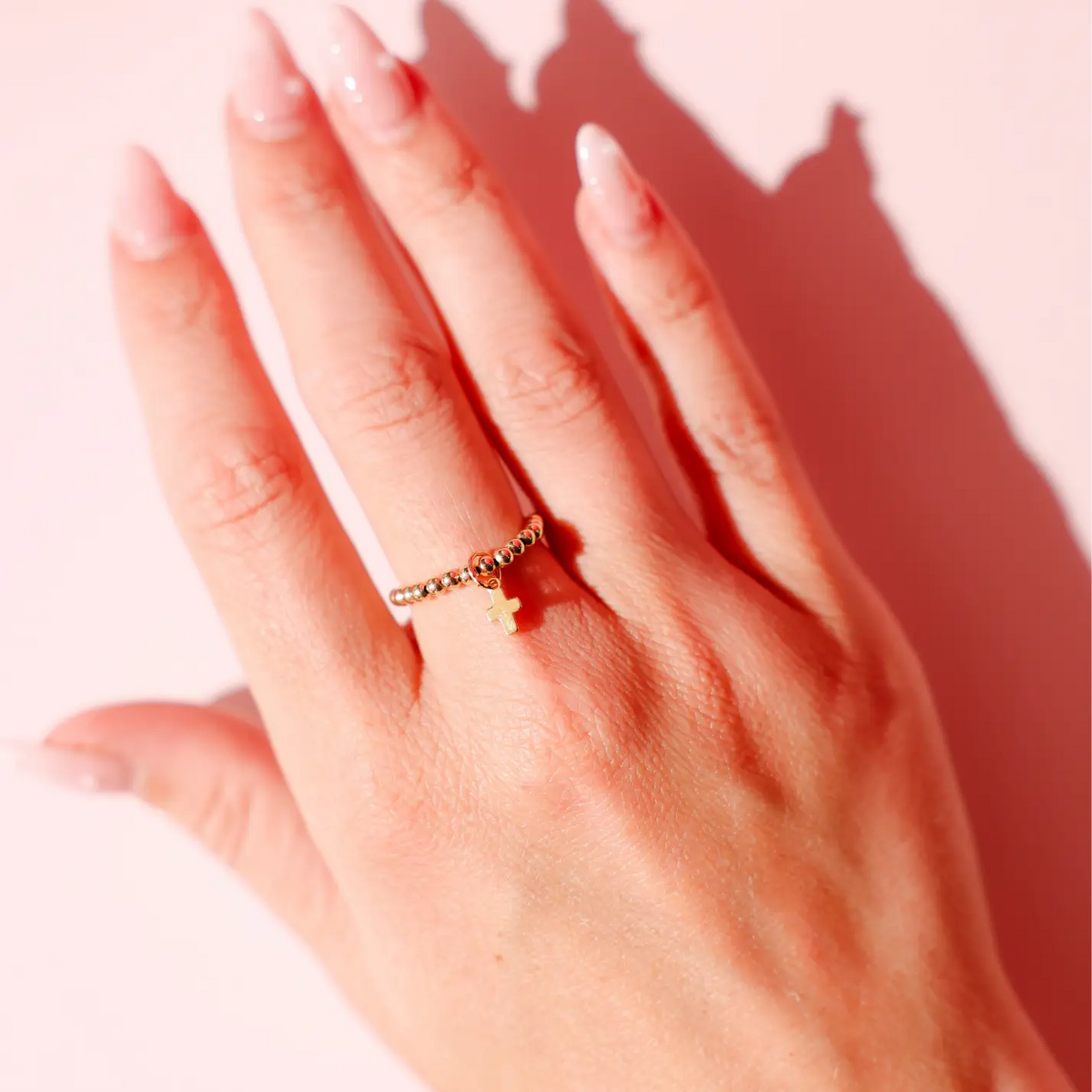 Beaded Blondes Mini Cross Charm Ring