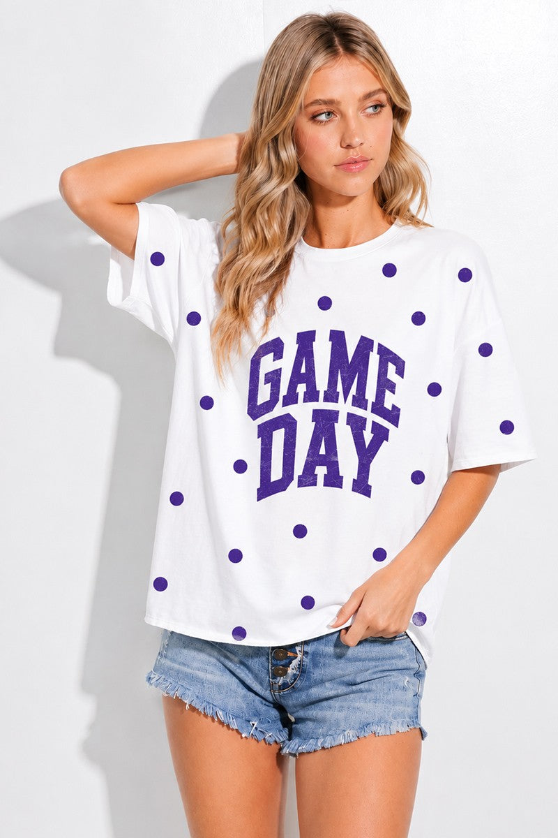 Gameday Purple Polka Dot Print Top