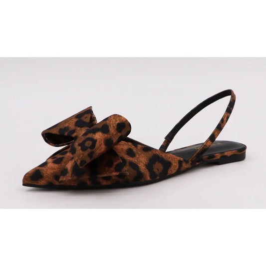 Leopard Pointed Toe Bow Slingback Flats
