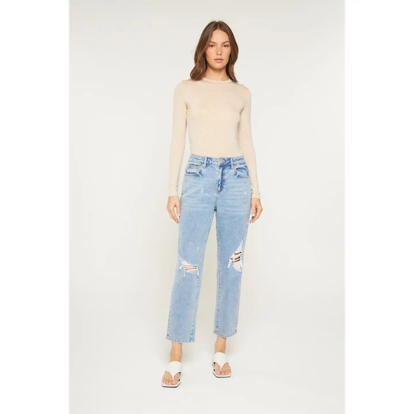 Mica Super High Rise Distressed Mom Jean
