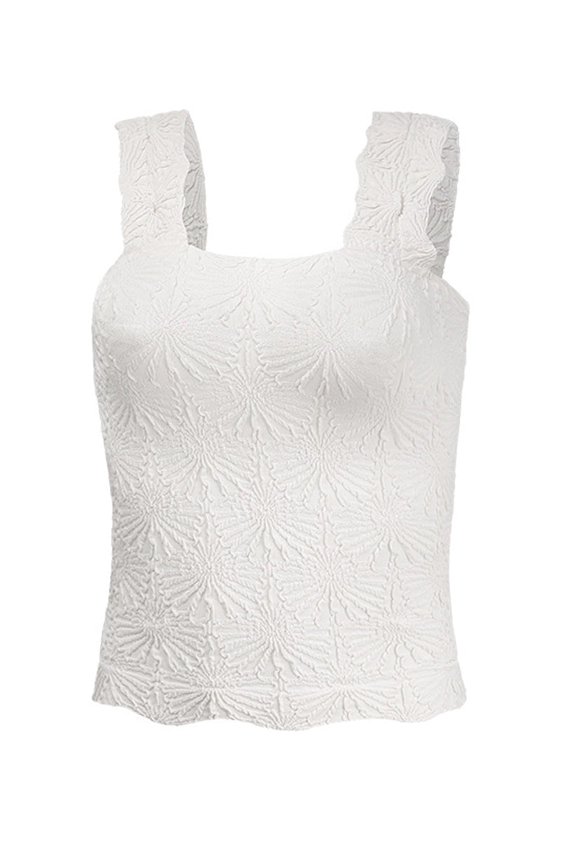 Textured White Sleeveless Tank Top