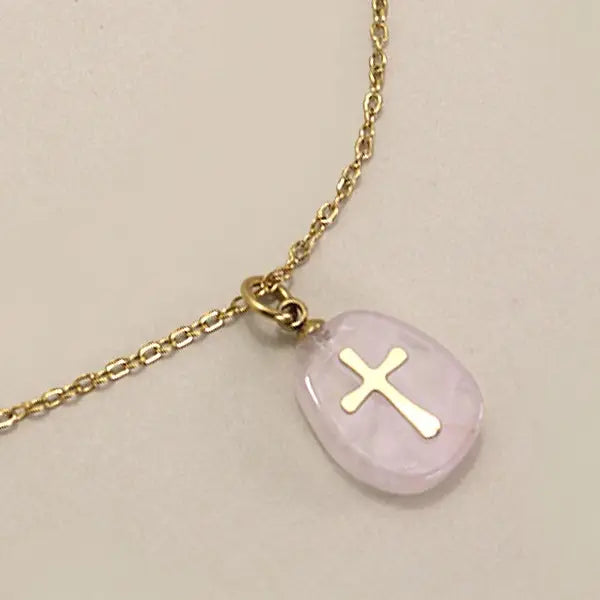 Rose Quartz Gold Cross Necklace