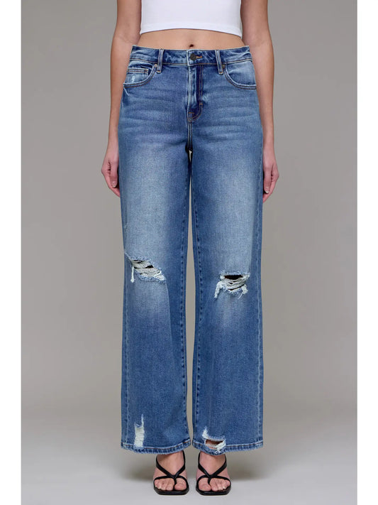 Hidden High Waist Medium Blue Dad Jeans