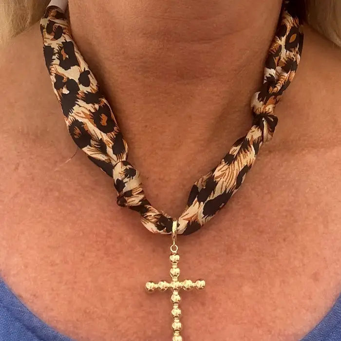Cheetah Print Knotted Scarf Necklace