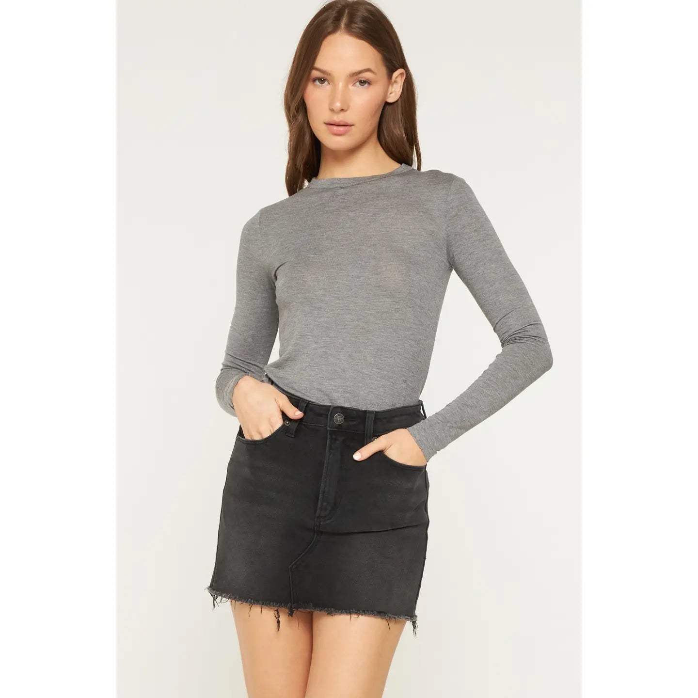 Mica Black High Rise Raw Hem Mini Skirt