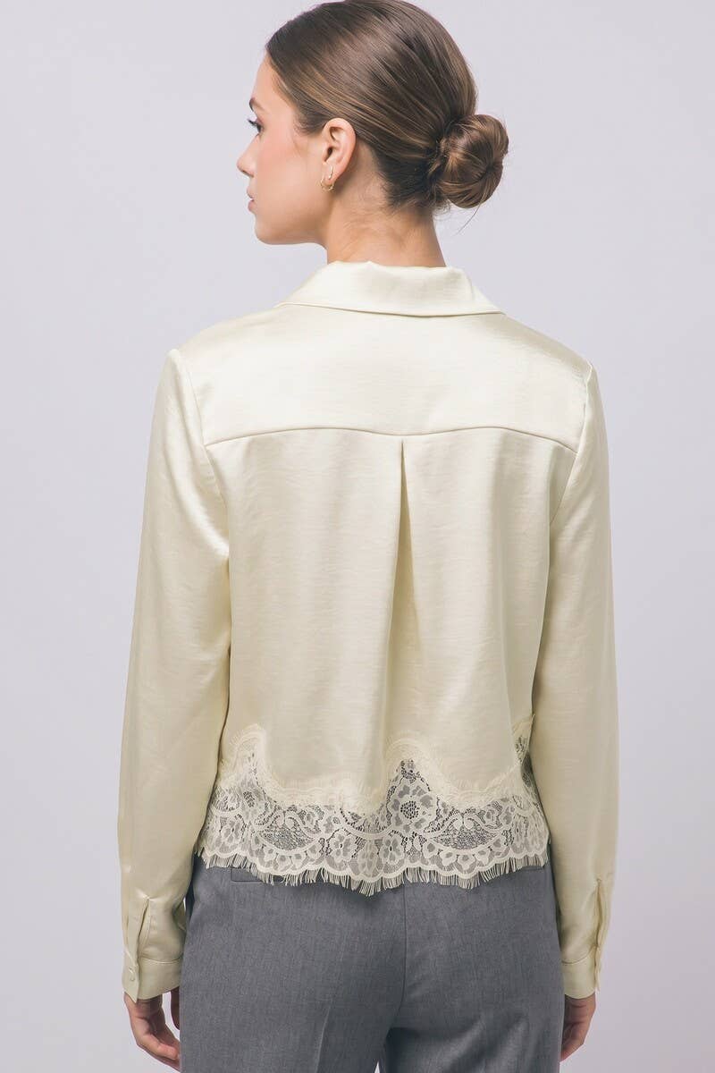 Champagne Satin Lace-Hem Blouse