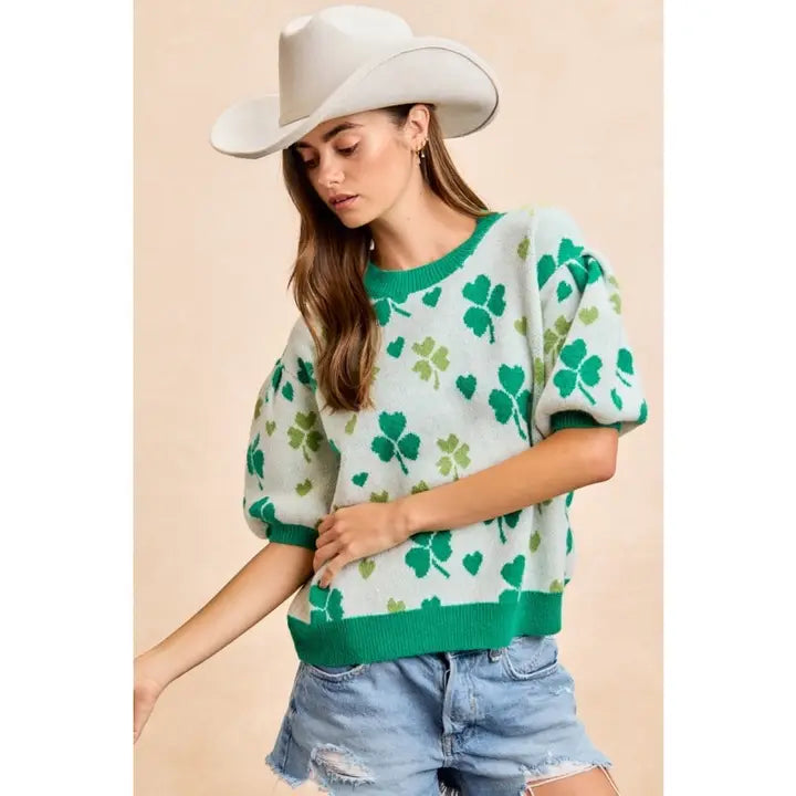 St. Patrick's Day Heart Clover Sweater Top