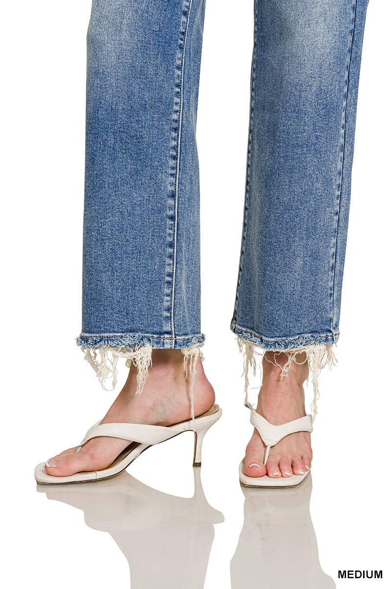 Straight Raw Hem Denim Pants