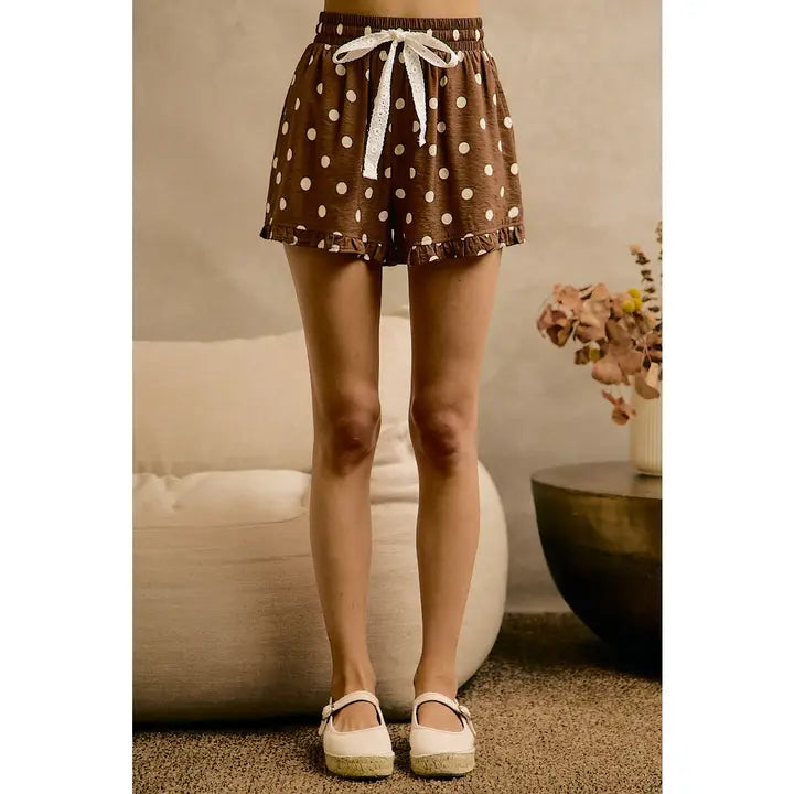 Chocolate Polk Dot Ruffled Shorts