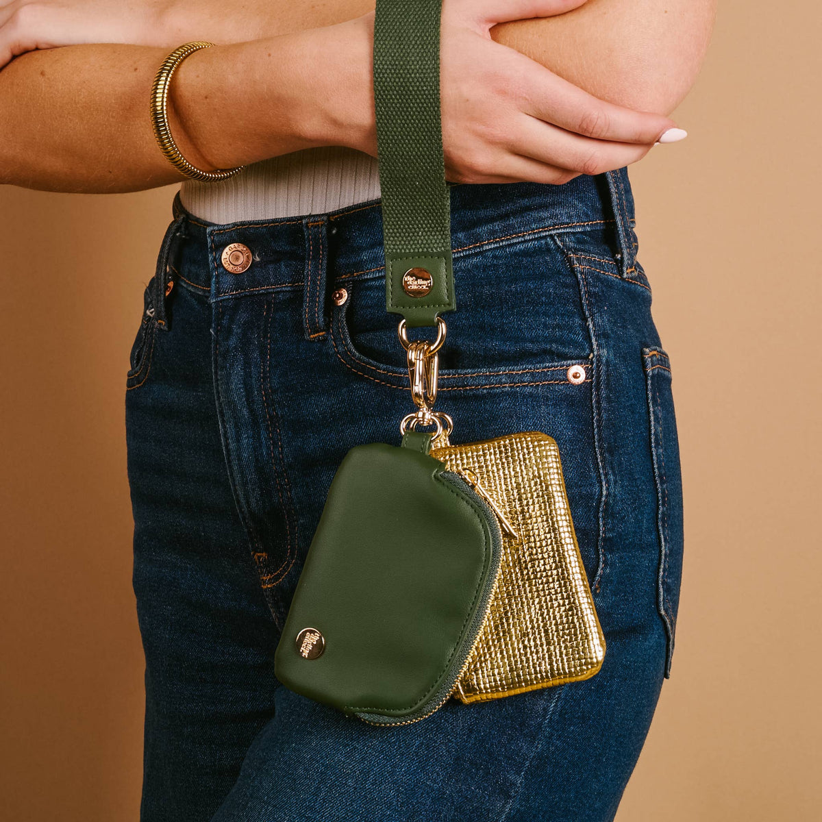 Dynamic Duo Pouch Luxe Wristlet-Evergreen Gold
