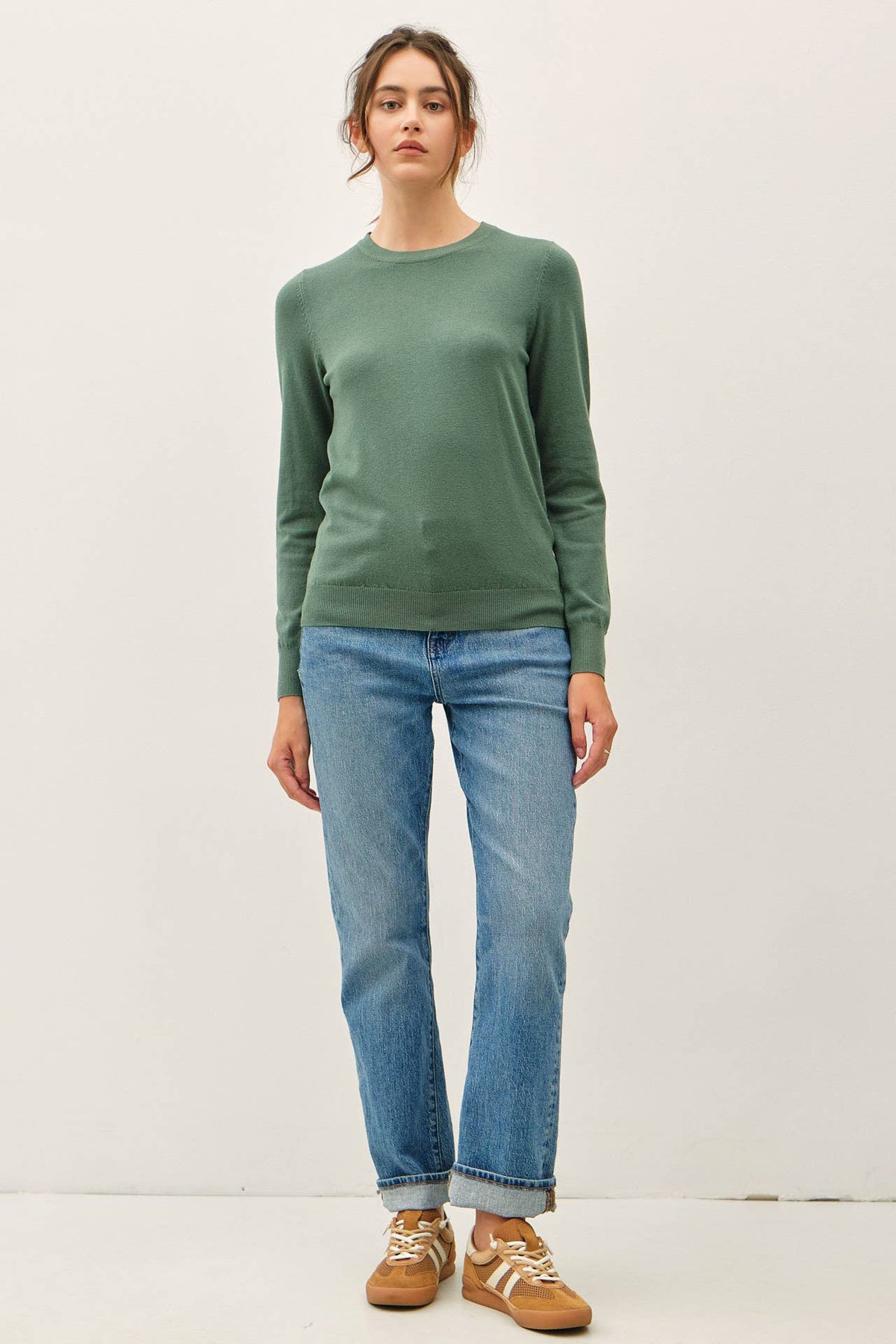 Hunter Green Crew Neck Soft Knit Sweater