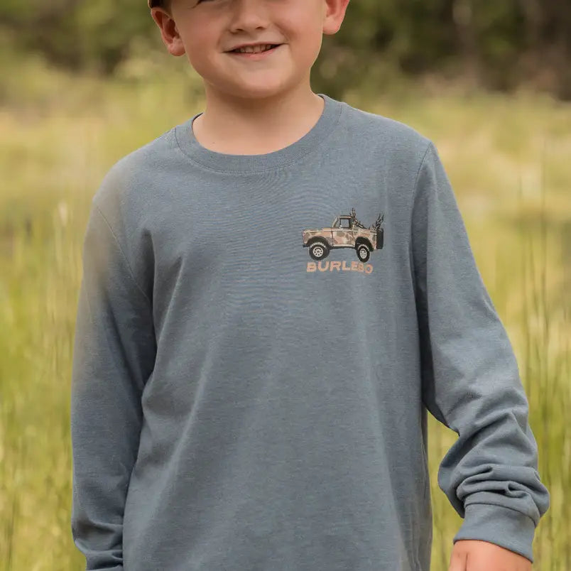 Burlebo Youth Loaded Down Bronco Long Sleeve - Heather Blue Jean