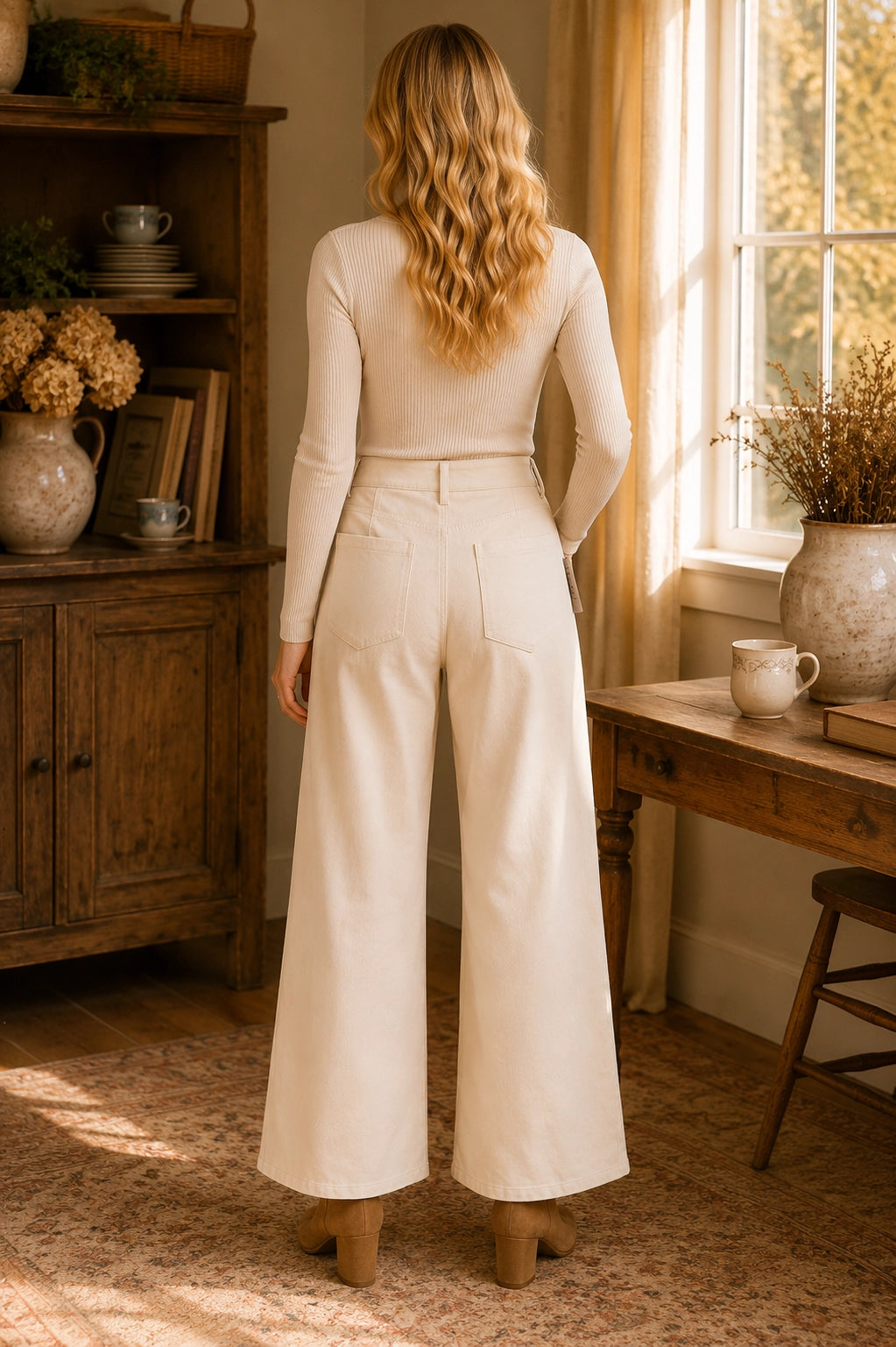 Drawstring Waist Wide Leg Knit Pants