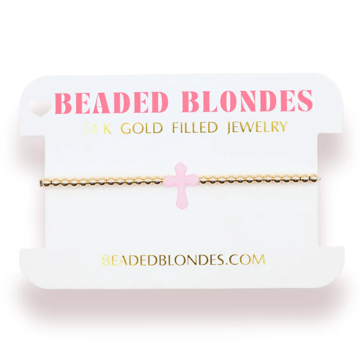Beaded Blondes Pink Cross Bracelet On Gold