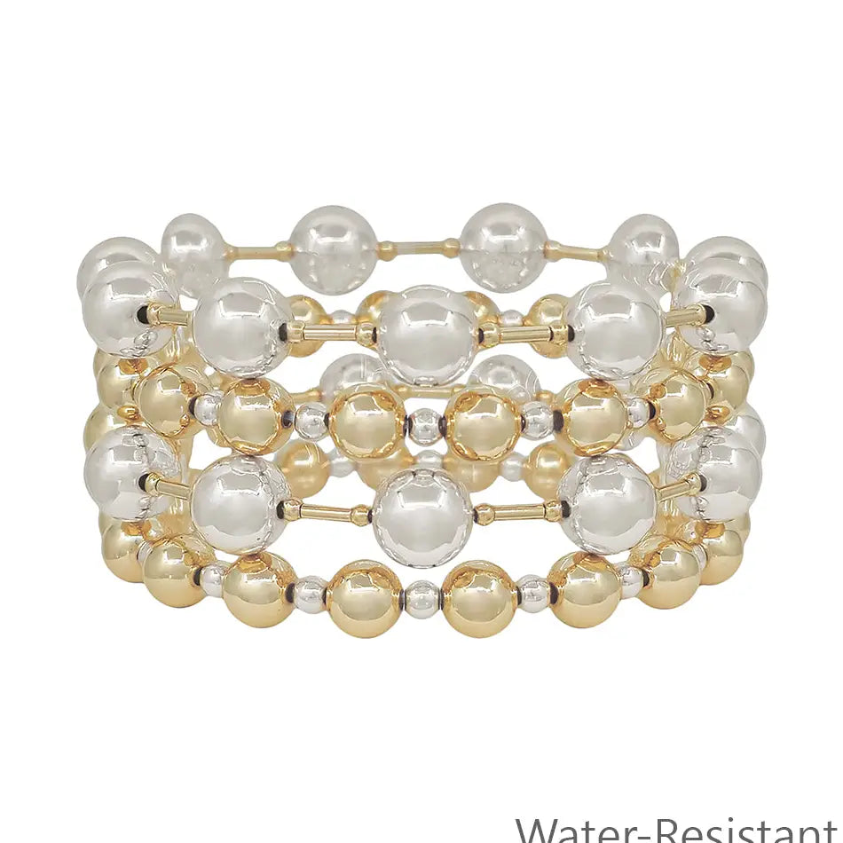 Gold and Silver Beaded Stretch Bracelets (Set of 4)