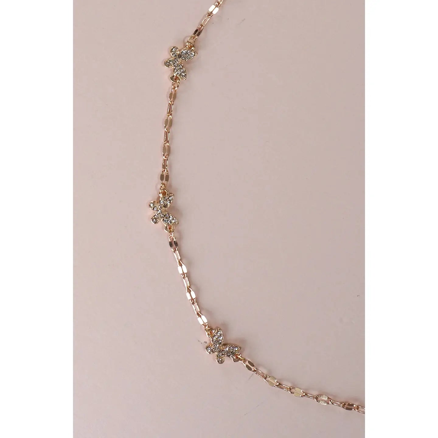 Gold Rhinestone Butterfly Station Necklace