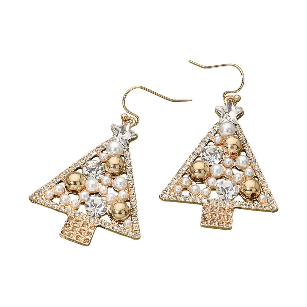 Pearl Christmas Tree Dangle Earrings