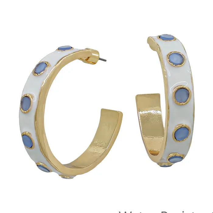 White & Blue Hoop Earrings
