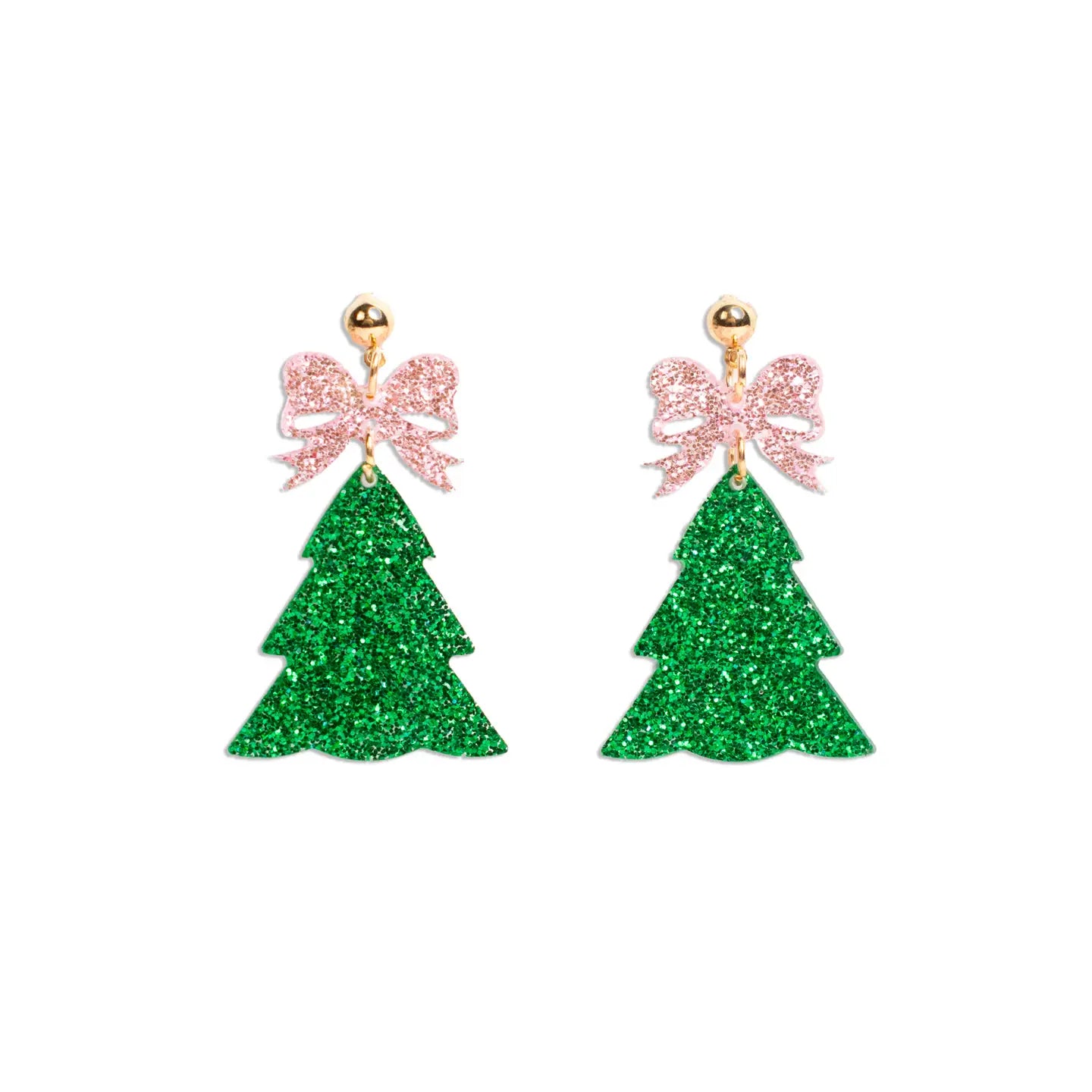 Bow Tree Earring Green/Pink 2"