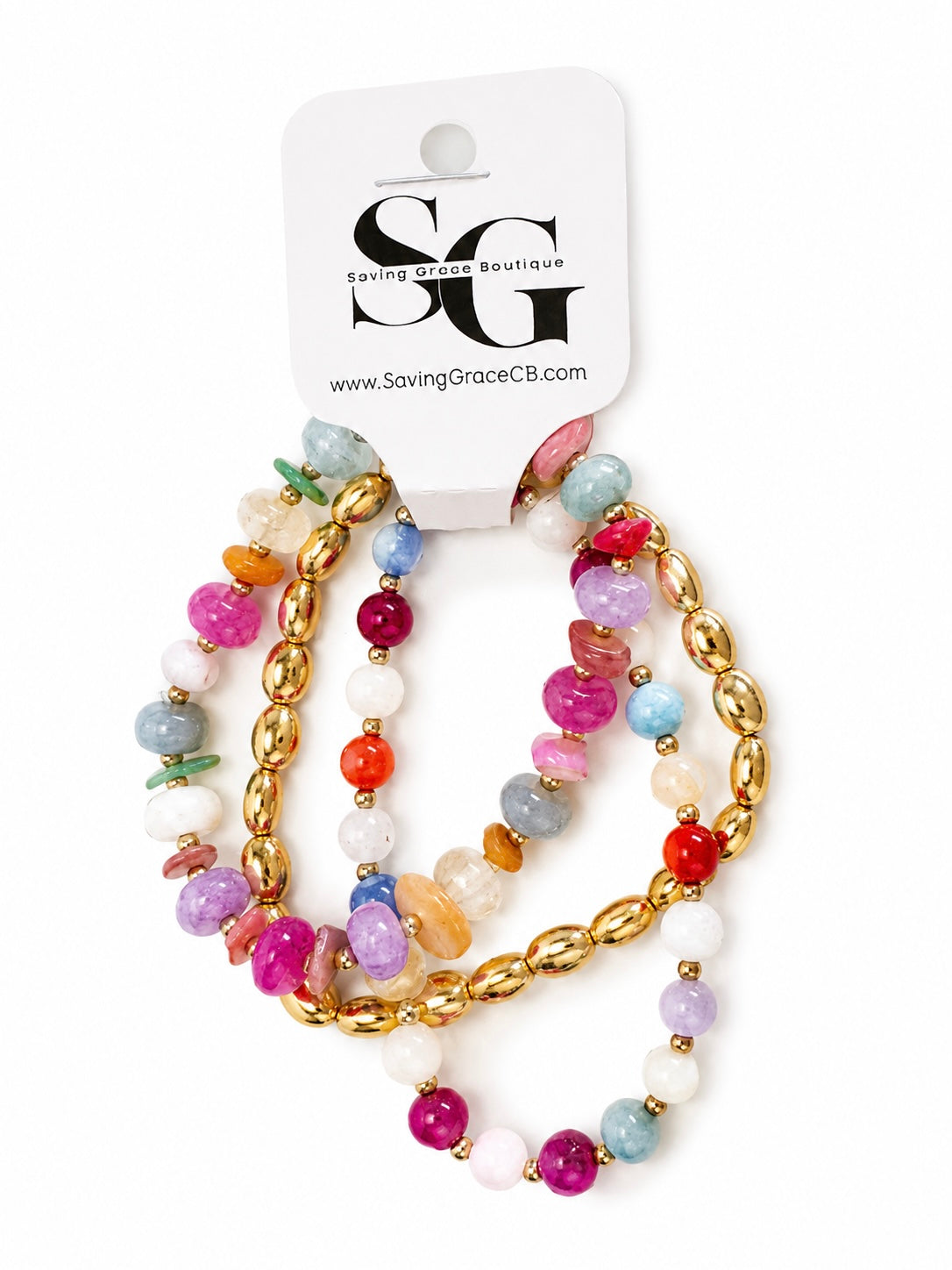 Stone and Metallic Beaded Bracelet Set