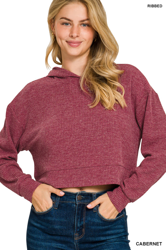 Cropped Ribbed Hoodie