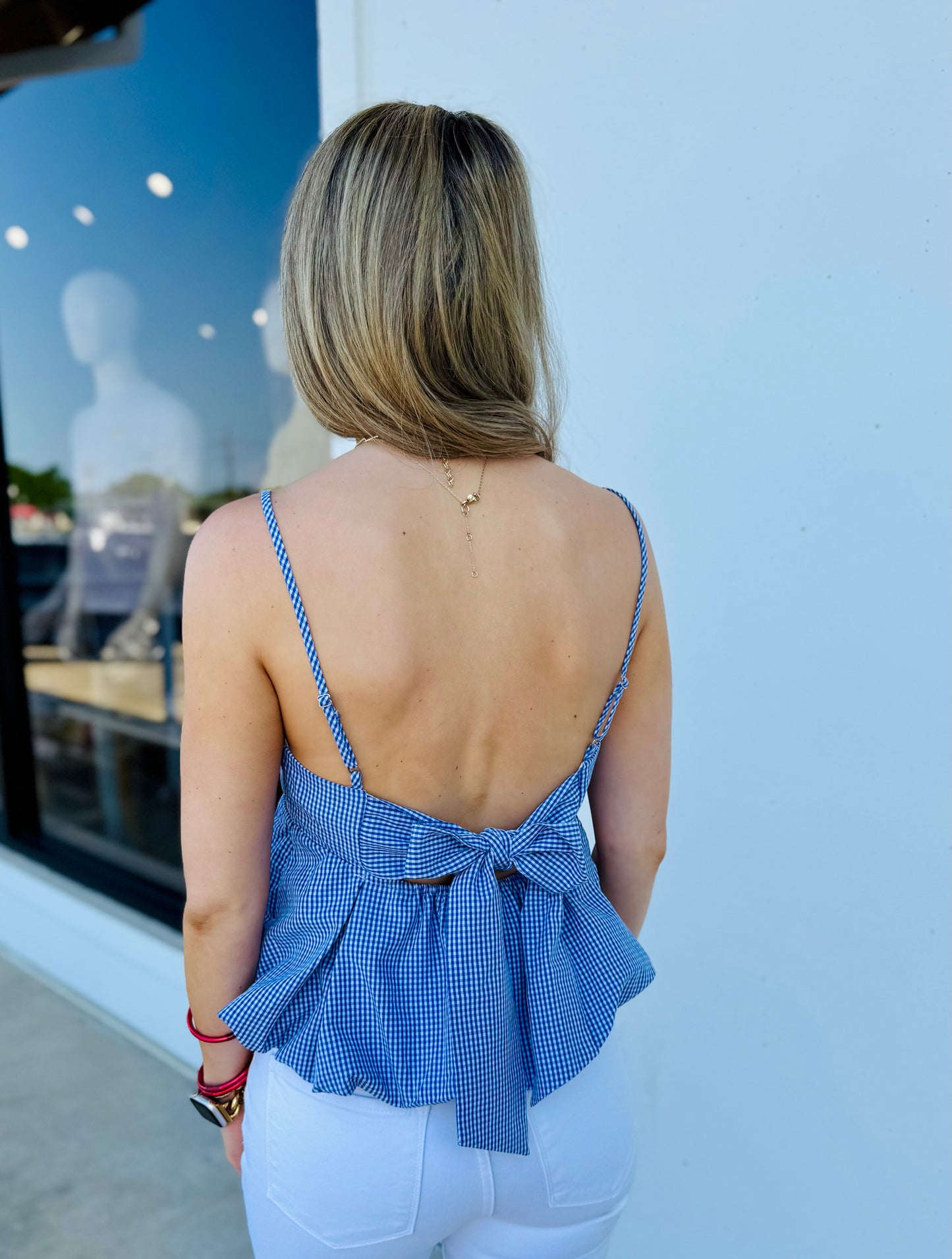 Blue Gingham Bubble Hem Top