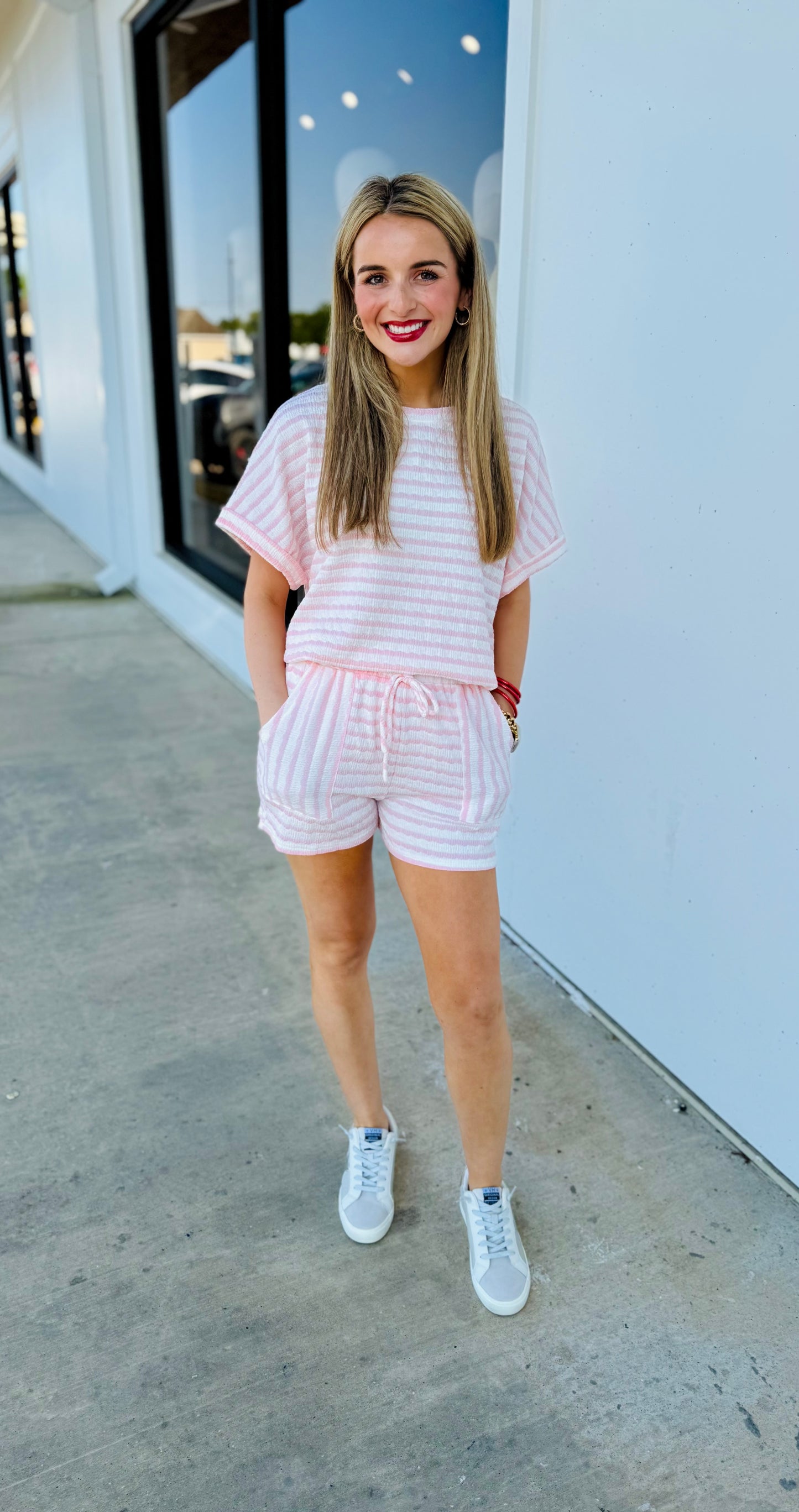 Pink and White Striped Short Set
