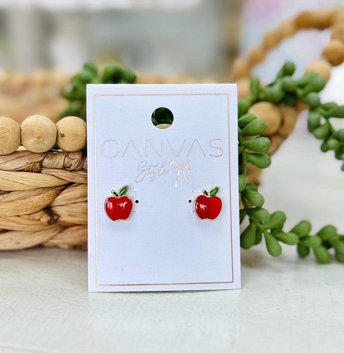 Canvas Style Apple Stud Earrings