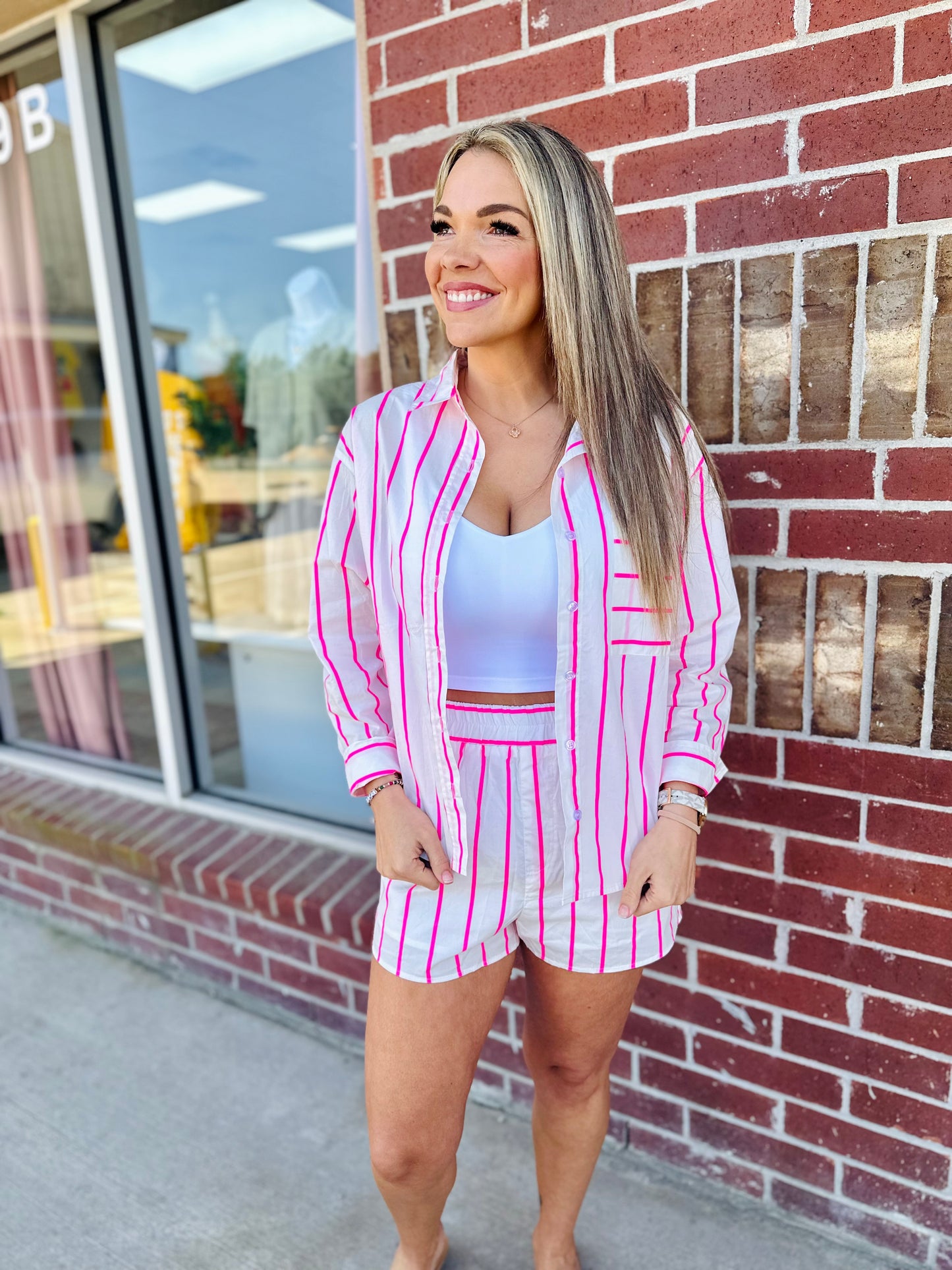 Neon Pink Striped Shorts