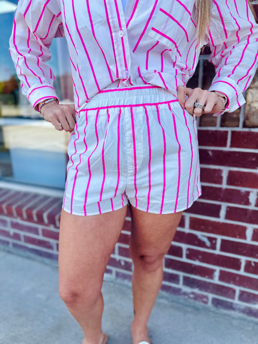 Neon Pink Striped Shorts