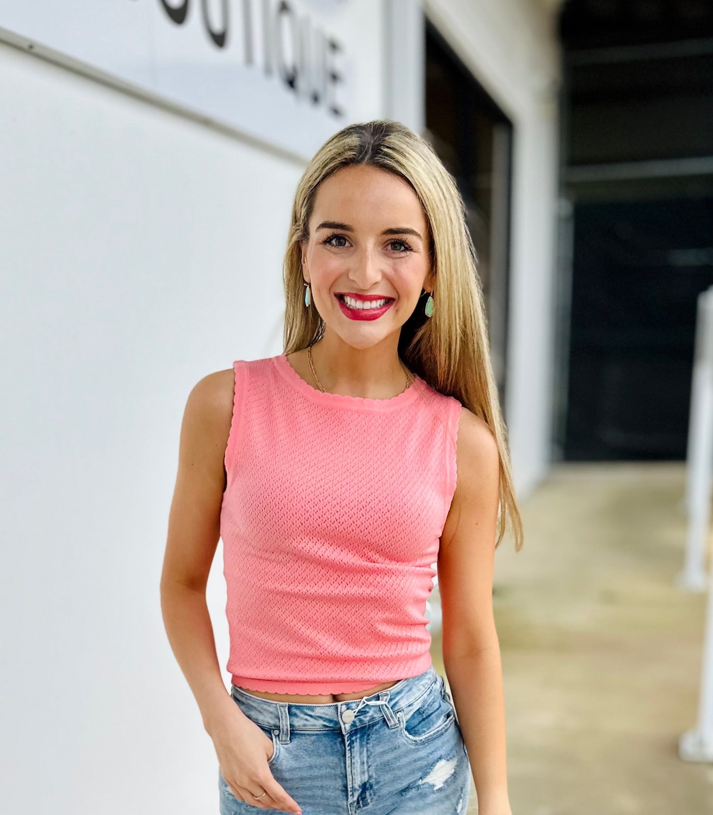 Pointell Tank With Scalloped Hem