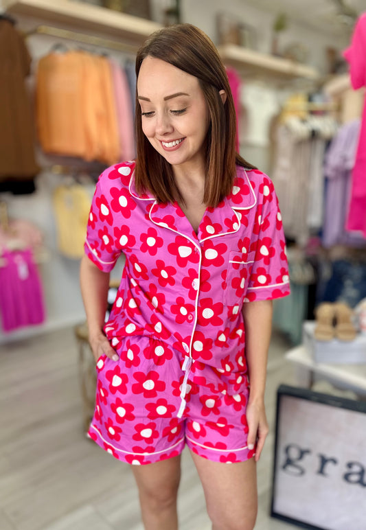 Pink Flower Pajama Set