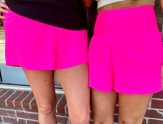 Hot Pink Wide Waistband Athletic Shorts
