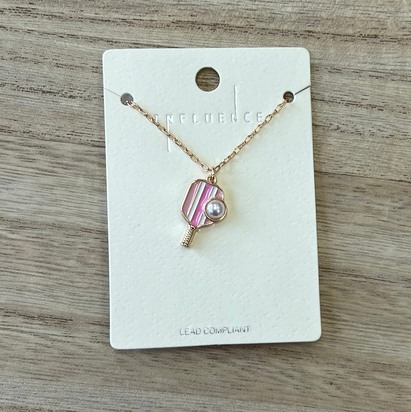 Pickleball Racket with Pearl Pendant Necklace