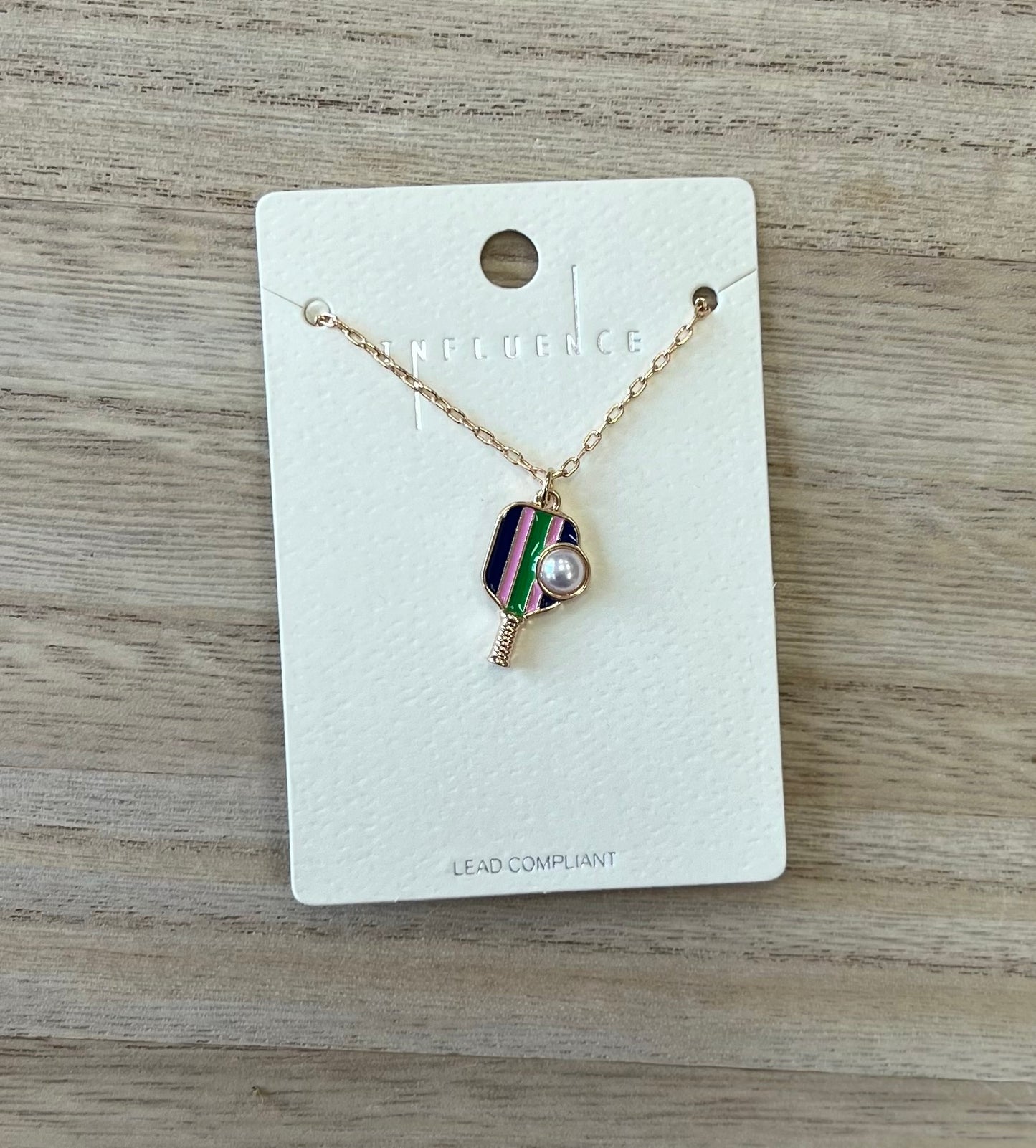 Pickleball Racket with Pearl Pendant Necklace