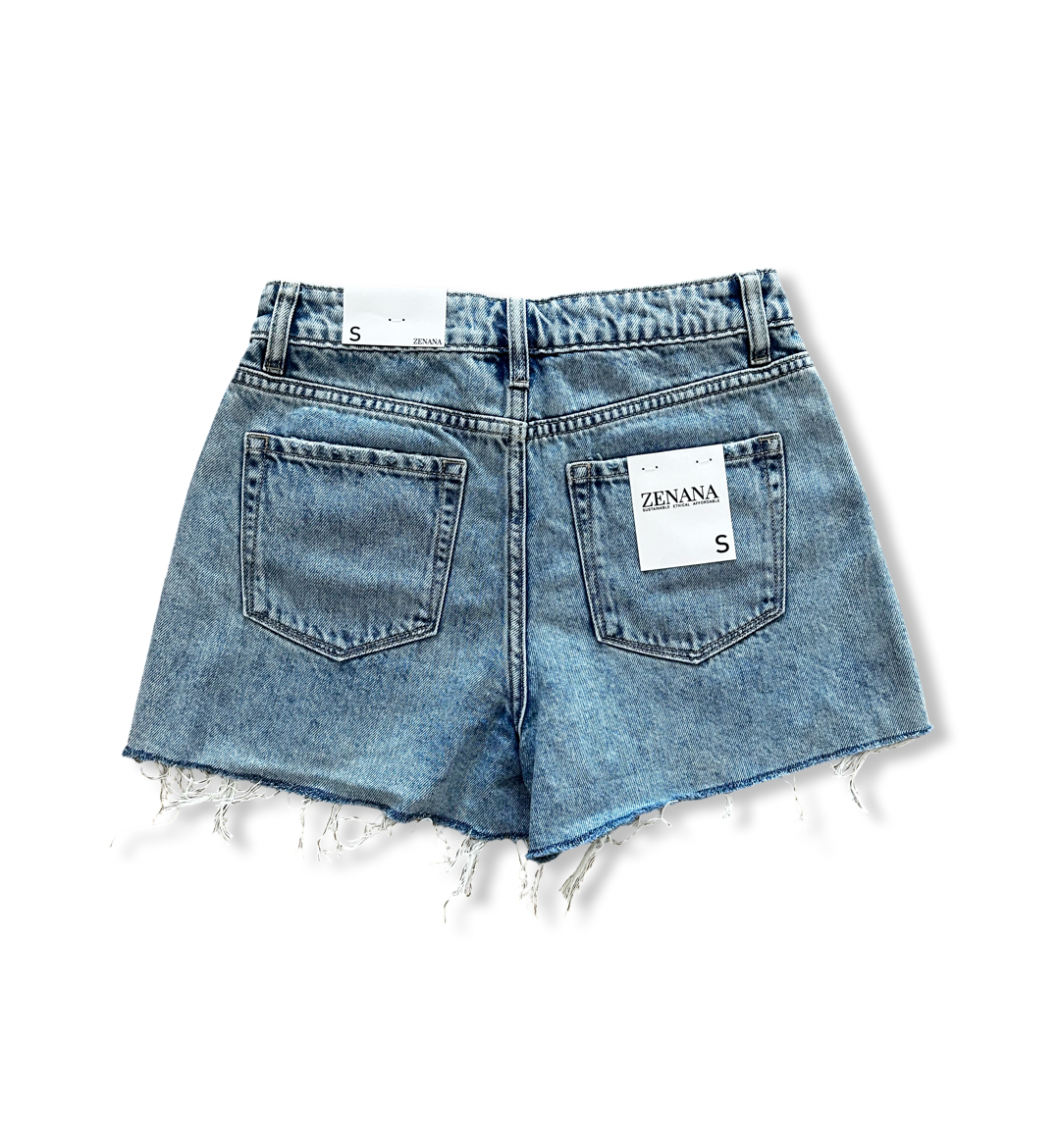 Light Wash Distressed Hem Denim Shorts