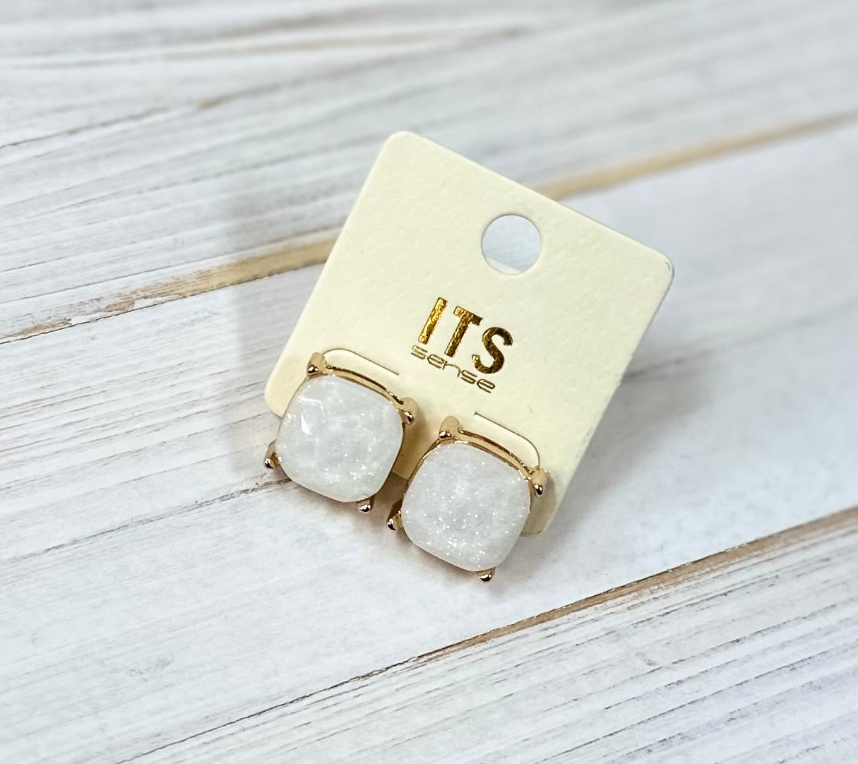 Cushion Cut Iridescent Glitter Glass Earrings