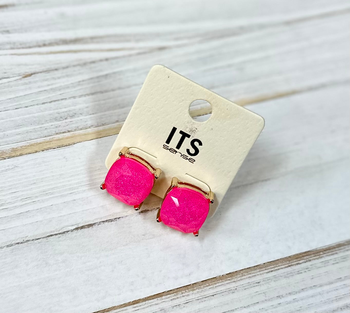 Cushion Cut Iridescent Glitter Glass Earrings