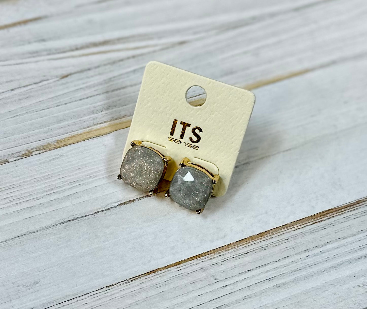 Cushion Cut Iridescent Glitter Glass Earrings